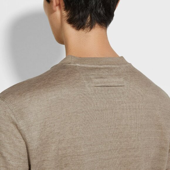 Zegna Light Taupe Oasi Lino T-shirt Size 50 - Picture 2 of 4